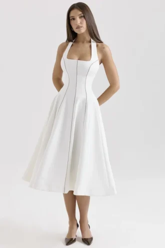 Loulou Ivory Halter Neck Midi Klänning
