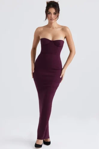 Lucia Grape Strapless Korsett Klänning Maxi