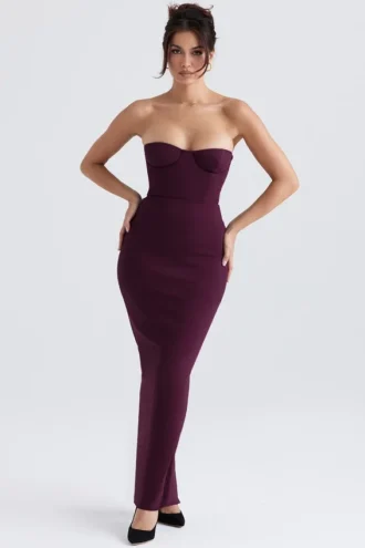 Lucia Grape Strapless Korsett Klänning Maxi