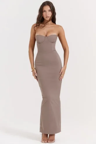 Lucia Taupe Strapless Korsett Klänning Maxi