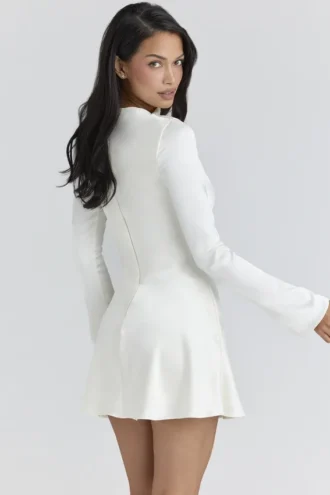 Lulu Ivory Satin Flute Sleeve Mini Klänning
