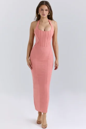 Lusilla Coral Stretch Mesh Halter Neck Midi Klänning