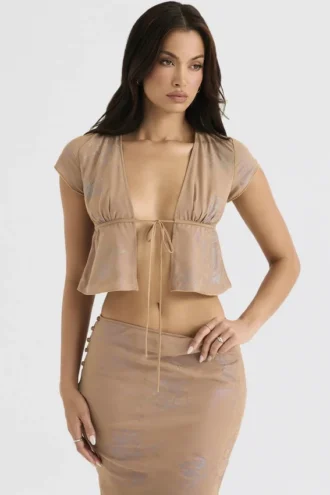 Maia Shimmer Cafe Au Lait Tie Front Toppar