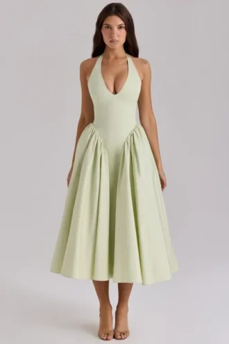 Marilyn Pistachio bomullshalter-midilång sommarklänning
