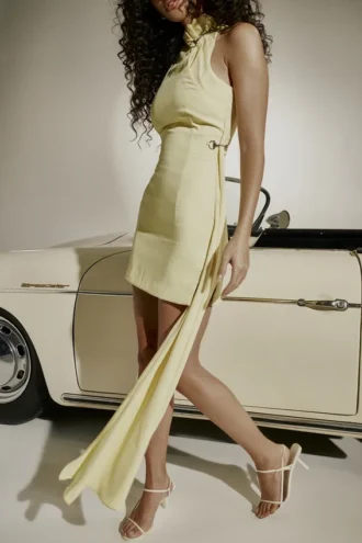Marla Lemon Halter Mini Klänning