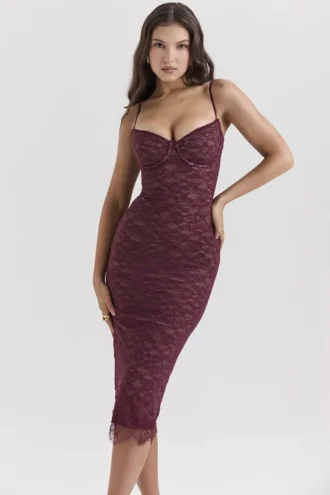 Melina Mulberry Lace Midi Klänning