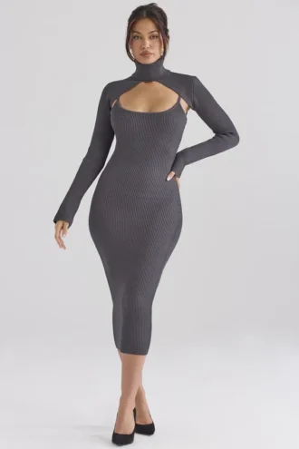 Meliora Charcoal Knit Midi Klänning
