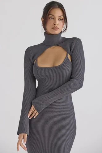 Meliora Charcoal Knit Midi Klänning