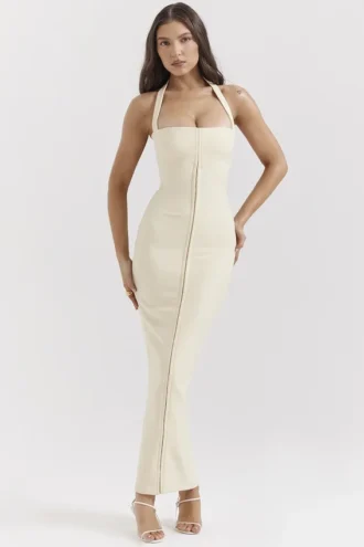 Mia Ecru Halter Maxi Klänning