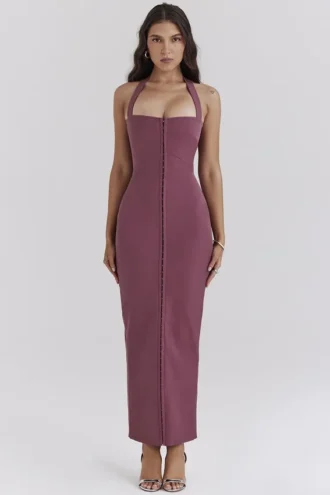 Mia Mulberry Twill Halter Maxi Klänning