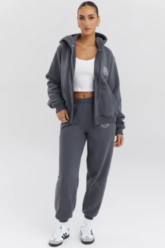 Mirage Slate bomullsfleece-Hoodie med dragkedja