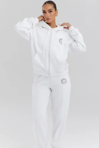 Mirage vit hoodie i bomullsfleece med dragkedja