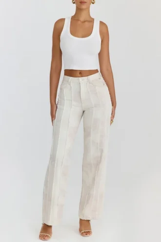 Mistress Rocks Cream Dusty Print Frayed Jeans – Rea