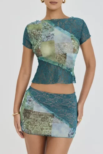 Mistress Rocks Ocean Teal Panelled Mini Kjolar – Rea
