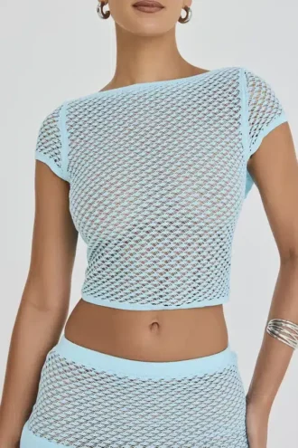 Mistress Rocks Seafoam Knit Open Back Ruffle Top – Rea