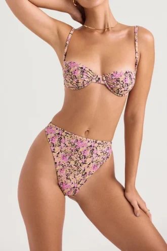 Mykonos Olive Floral High Waist Bikinis