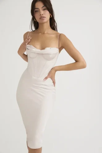 Myrna Crystal Satin Korsetter Midi Klänning