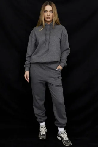 Halo mörkgrå oversized-hoodie i bomullsfleece